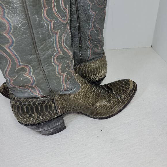 J Chisholm Boots Womens Sz 7.5M Gray Rodeo Western Python Snakeskin Leather Boot - Picture 14 of 16